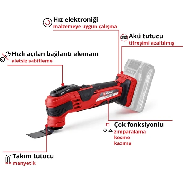 Einhell Akülü Raspalama VARRITO Power X-Change (Li-Ion, 18V, 11000-20000 dak.-1, hızlı hareket kilidi, 12 yönlü ayarlanabilir alet tutucu, akü ve şarj cihazı dahil değildir) - 4465160 - 3