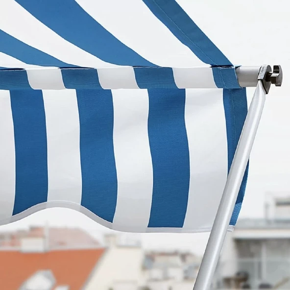 Sunfun Teleskopik Tente Mavi-Beyaz 300X130 cm - Polyester - Yükseklik: 2 Mden 3 Mye Kadar Ayarlanabilir - 4