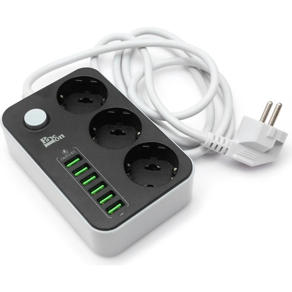 Paleon 5V 3.4A 6 USB Bağlantı Noktası 3'lü Uzatma Akım Korumalı Priz - Resim 5