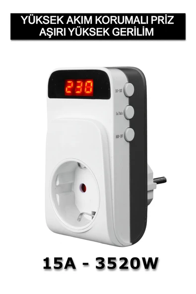 Tekli Akım Korumalı Priz Dijital Ekranlı 15A 3520W Aşırı Gerilim Koruma CE Sertifikalı ürün görseli