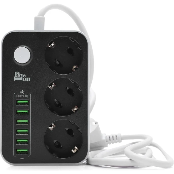 Paleon 5V 3.4A 6 USB Bağlantı Noktası 3'lü Uzatma Akım Korumalı Priz - Resim 2