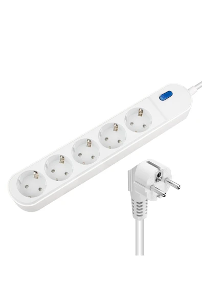 5’li Anahtarlı Akım Korumalı Grup Priz 1.5 Metre Kablo Maks 3500W 16A Ev Ofis Elektrik Prizi - Resim 3