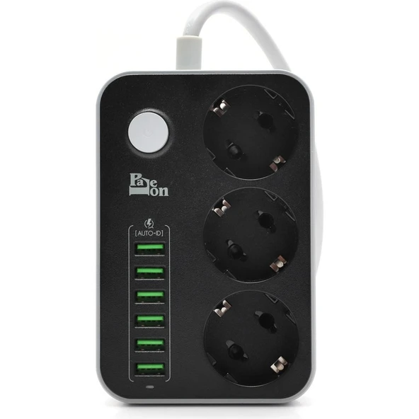 Paleon 5V 3.4A 6 USB Bağlantı Noktası 3'lü Uzatma Akım Korumalı Priz