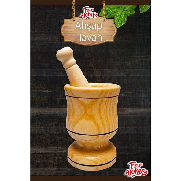 Fer Home  Ahşap Havan Büyük Boy Sarımsak Ezici Şimşir Ceviz Fındık İçi Döveceği - Resim 2