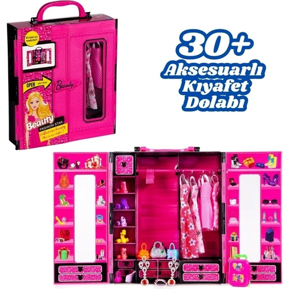 Beauty Aksesuarlı Gardırop - Barbie Dolap - Barbie Giysi Dolabı - Barbie Gardırop - Gardrop