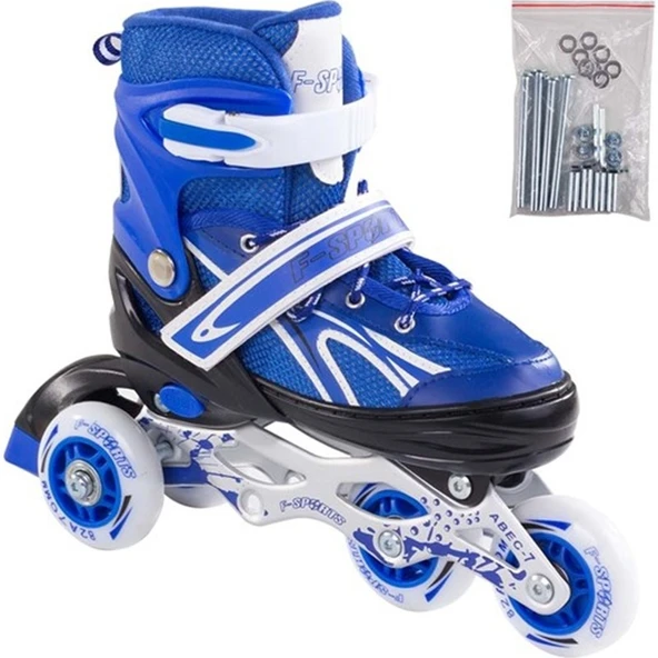 Furkan Toys F-Sports  Mavi Ayarlabilir 2+2 Işıklı Metal Alıştırma Pateni Çanta - 4