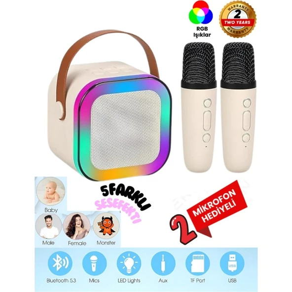 Teknoloji Gelsin Çift Karaoke Mikrofonlu Kablosuz Bluetooth Hoparlör 5 Ses Efektli Rgb Hd Stereo Ses Usb/Sd/Fm ürün görseli