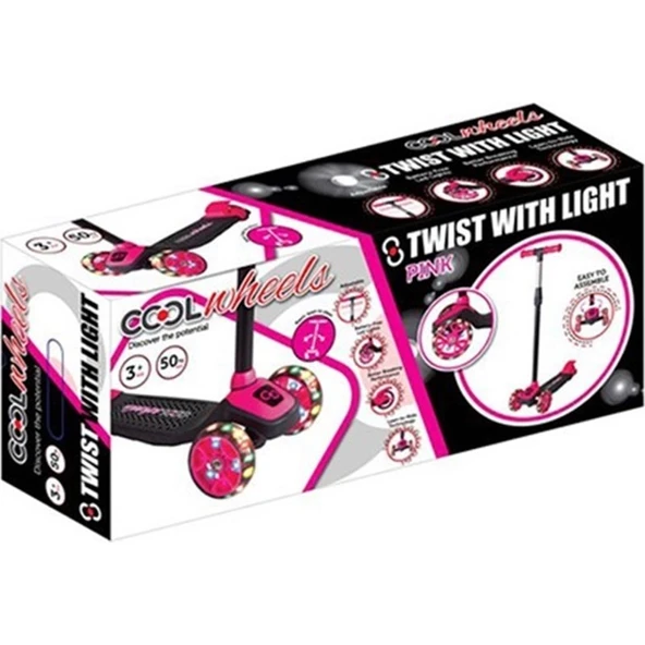 Furkan Toys Cool Wheels 3 Yaş Üstü Işıklı Twist Pembe Scooter - Resim 2