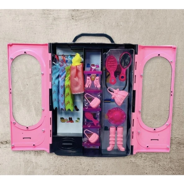 Toysandmore Barbie Elbiseli Gardolap Tarzı Oyuncak Set Aksesuarlı Şık Elbise Dolabı ürün görseli 1