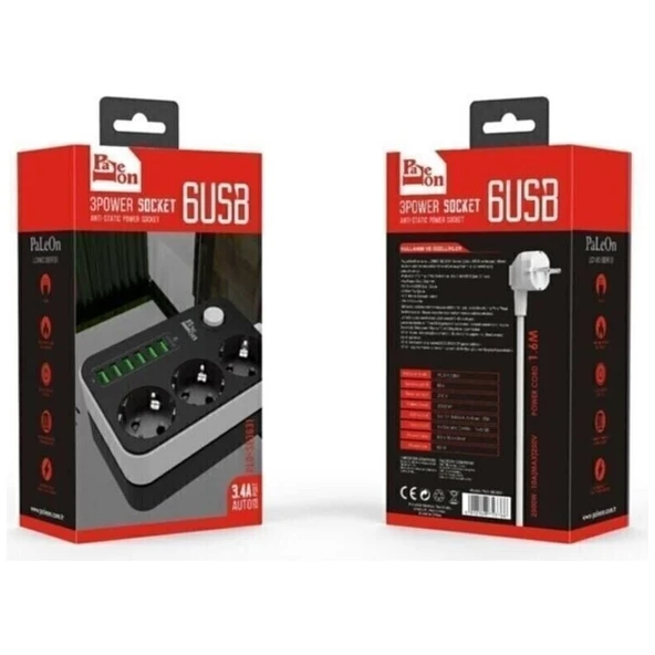 Öz Trend Store Port Çoklu Şarj Istasyonu Priz Çoğaltıcı 6 USB Girişi 3.4A ve 3 Priz - Resim 3