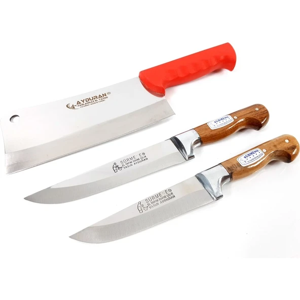 Soylu Center Mutfak Kasap Bıçağı Satır Zırh Kesici 3'lü Set Bilezikli Yatağan - Resim 2