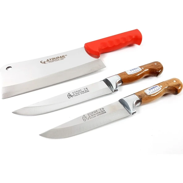 Soylu Center Mutfak Kasap Bıçağı Satır Zırh Kesici 3'lü Set Bilezikli Yatağan - Resim 3