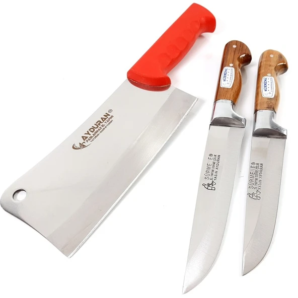 Soylu Center Mutfak Kasap Bıçağı Satır Zırh Kesici 3'lü Set Bilezikli Yatağan - Resim 4