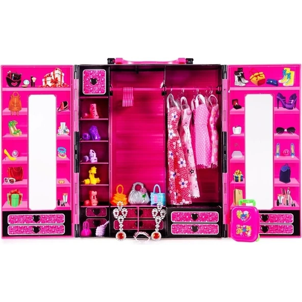 Beauty Aksesuarlı Gardırop - Barbie Dolap - Barbie Giysi Dolabı - Barbie Gardırop - Gardrop - 2