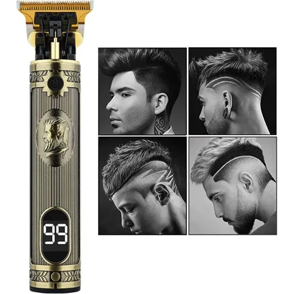 Vintage T9 Bıçak Profesyonel LCD Ekran Saç Sakal Çizim Tıraş Makinesi - Resim 3