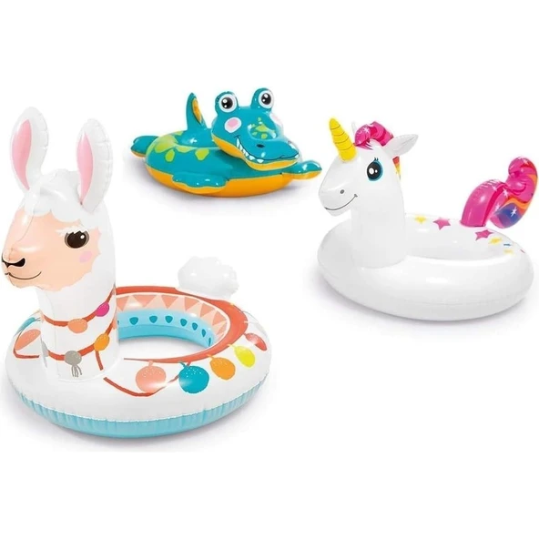 Intex Hayvan Figürlü Simit 58221 Timsah-Dodo-Aslan-Lama-Unıcorn Renkli Deniz Havuz Simidi 3-6 Yaş - Resim 3
