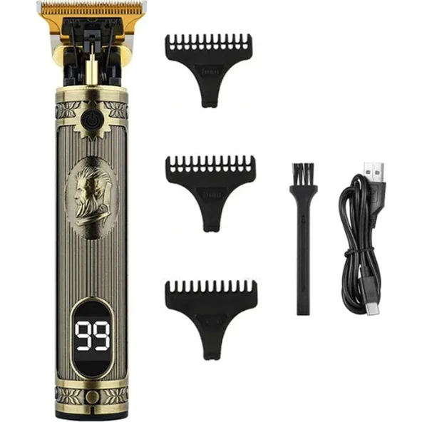 Vintage T9 Bıçak Profesyonel LCD Ekran Saç Sakal Çizim Tıraş Makinesi ürün görseli 1