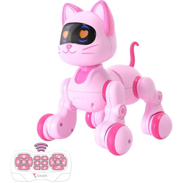 Oyuncak 30 Fonksiyonlu Uzaktan Kumandalı Şarjlı Sesli Işıklı Dokunma Algılama Programlama Robot Kedi ve Köpek (Kedi) - 1