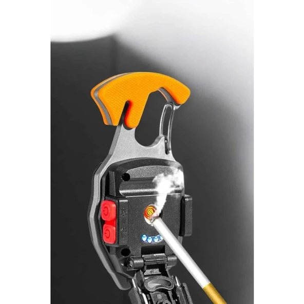 Yeni Nesil Kamp Feneri Çok Fonksiyonlu Fener Anahtarlık USB Çakmaklı Cam Kırıcı Kemer Kesici Açacak - 3