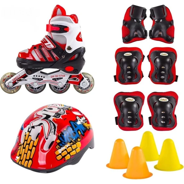 Furkan Toys F-Sports Kırmızı Ayarlanabilir Işıklı Paten Kask ,kuka, Dizlik ve Dirseklik Seti - Resim 2