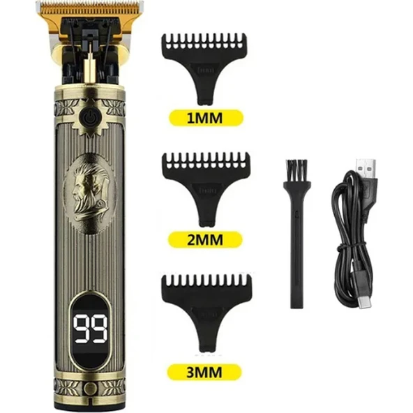 Vintage T9 Bıçak Profesyonel LCD Ekran Saç Sakal Çizim Tıraş Makinesi - Resim 4