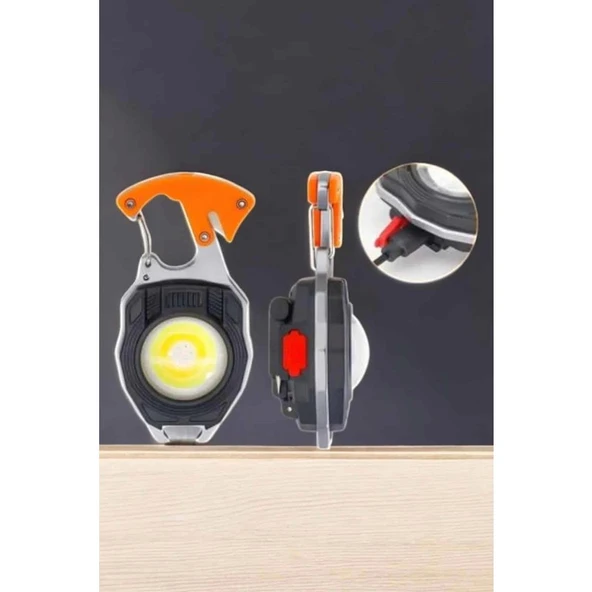 Yeni Nesil Kamp Feneri Çok Fonksiyonlu Fener Anahtarlık USB Çakmaklı Cam Kırıcı Kemer Kesici Açacak - 5