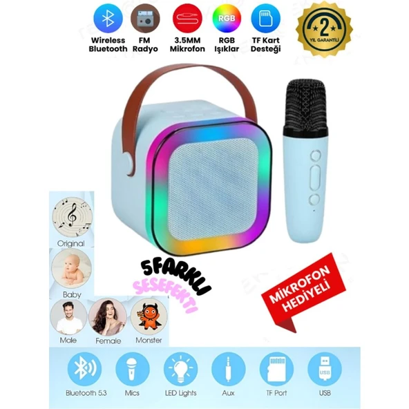 Teknoloji Gelsin K12 Kablosuz Bluetooth Hoparlör Karaoke Mikrofon 5 Ses Efektli Rgb Hd Stereo Ses Usb/Sd/Fm ürün görseli