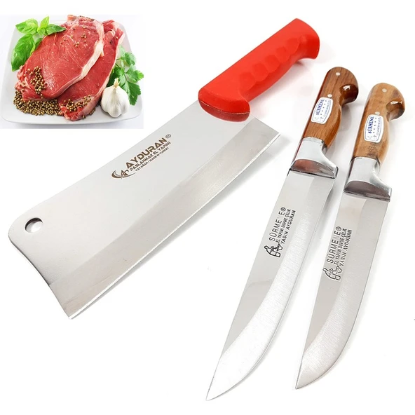 Soylu Center Mutfak Kasap Bıçağı Satır Zırh Kesici 3'lü Set Bilezikli Yatağan ürün görseli 1