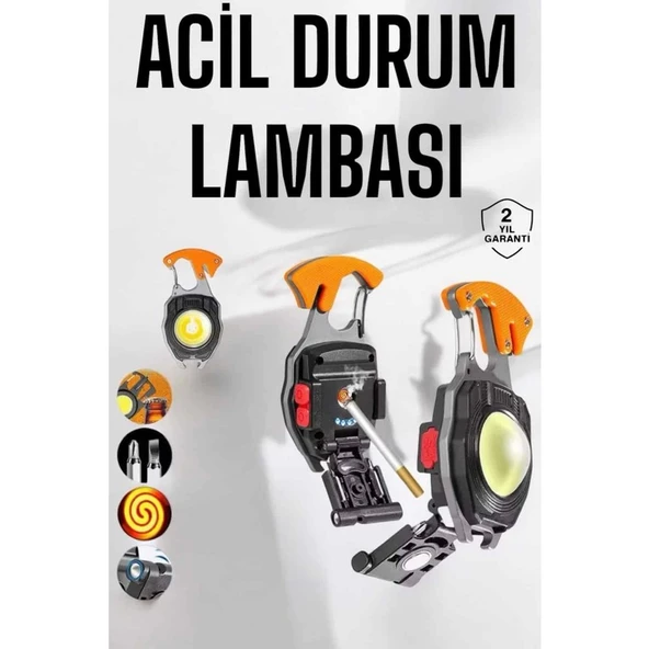 Yeni Nesil Kamp Feneri Çok Fonksiyonlu Fener Anahtarlık USB Çakmaklı Cam Kırıcı Kemer Kesici Açacak - 2