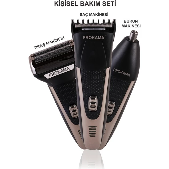 Aktif Market 3 Başlıklı Saç Sakal Burun Yanak Tıraş Makinesi Erkek Traş Bakım Seti Kolay Kulanımlı ürün görseli 1