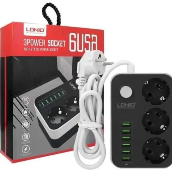 Toptan Bulurum Ldnıo SE3631 3lü Priz 6 USB Coğaltici Akim Korumali Priz ürün görseli 1