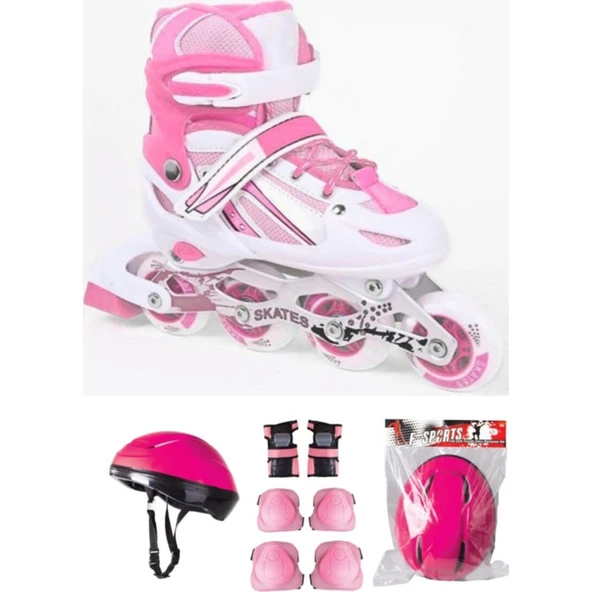 Asya Oyuncak Çift Sıra Ayarlanabilir Alıştırma Pateni + Kask + Dizlik Seti (Pembe 34-37)