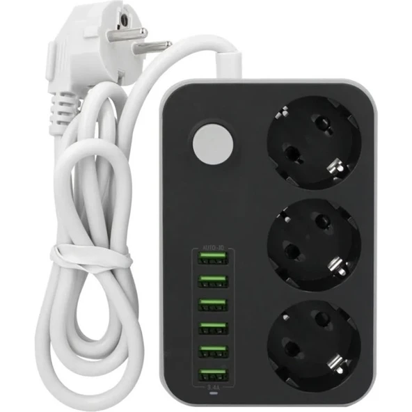 Skygo 3 Lü Priz 6 USB Coğaltıcı Akım Korumalı Priz 3.4A