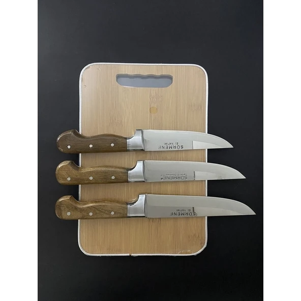 Sürmene El Yapımı Kesme Tahtası  3'lü Mutfak Bıçak Seti ürün görseli 1