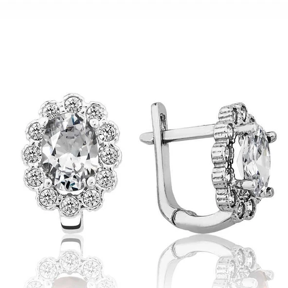 Gümüş Beyaz Çiçek Desenli J Kadın Küpe ürün görseli 1