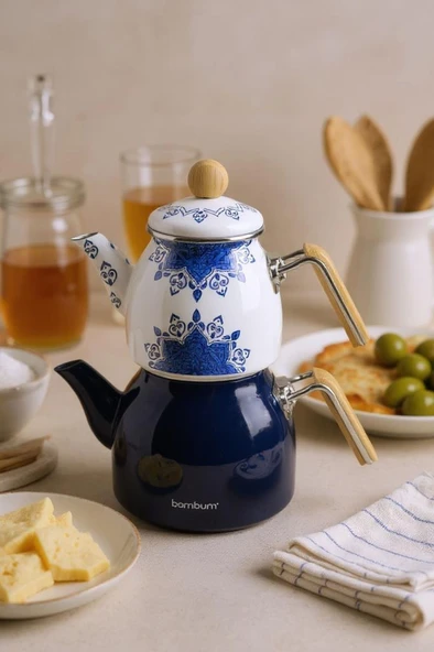 Bambum Unique - Bambu Kulplu Çaydanlık Takımı Lacivert ürün görseli