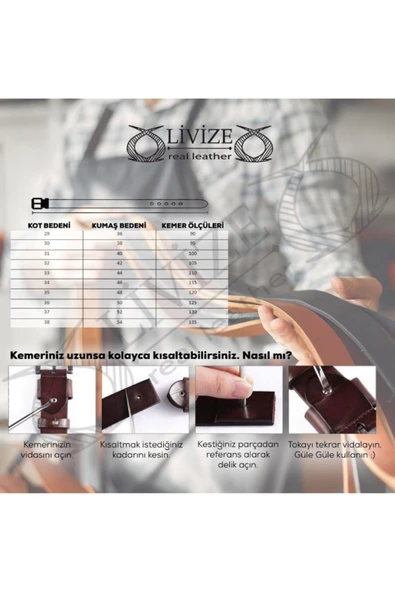 Livize %100 Hakiki Deri Kadife Dikişli Erkek Kot Kemeri 4,5 Cm - 4