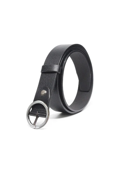 Livize Hakki Deri Yuvarlak Toka Kadın Kemeri 3cm Siyah - 2