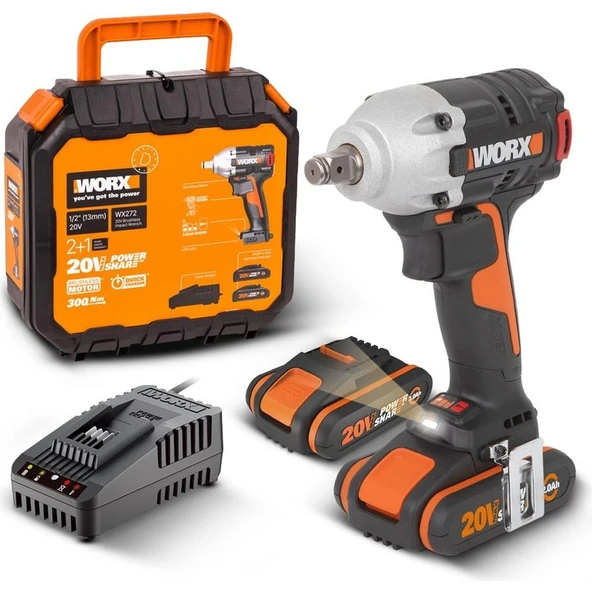 Worx WX272 20VOLT/2.0AH Li-Ion Çift Akülü Şarjlı 300NM Kömürsüz Profesyonel Somun Sıkma