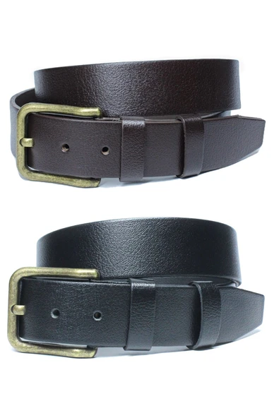 Livize Hakiki Manda Derisi Antik Sarı Tokalı Erkek Kemeri 4cm - 6