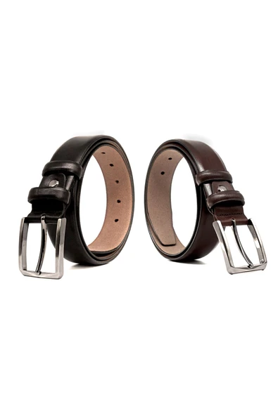 Livize 2'li Klasik Erkek Kemeri Kavisli %100 Sığır Derisi 3,5 Cm