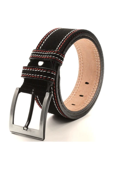Livize %100 Hakiki Deri Kadife Dikişli Erkek Kot Kemeri 4,5 Cm