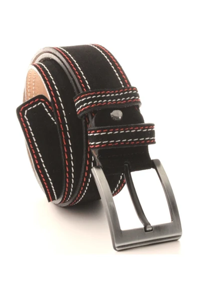 Livize %100 Hakiki Deri Kadife Dikişli Erkek Kot Kemeri 4,5 Cm - 3