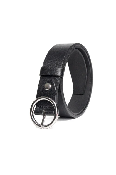 Livize Hakki Deri Yuvarlak Toka Kadın Kemeri 3cm Siyah - 2