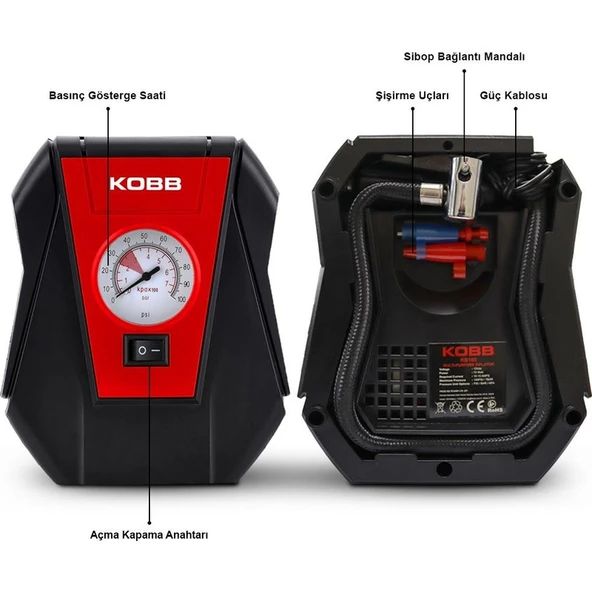 Kobb KB100 12VOLT 100 Psı Analog Göstergeli Hava Lastik Şişirme Pompası - 2