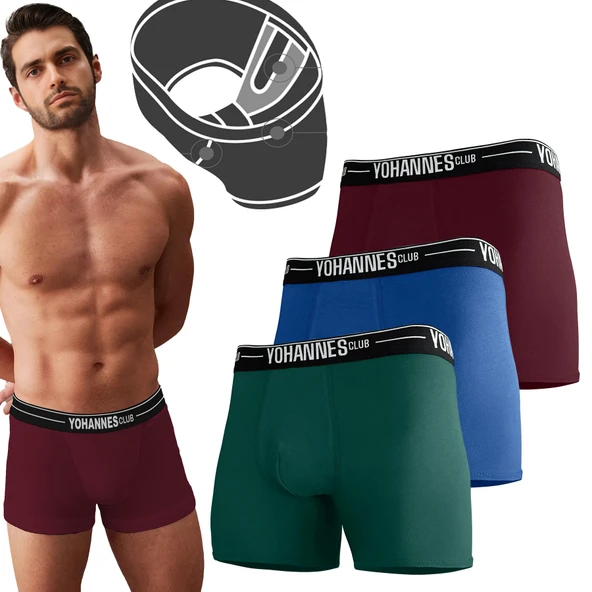 Yohannes Club Erkek Özel Bölmeli Pamuklu Boxer, 3'lü Paket ürün görseli