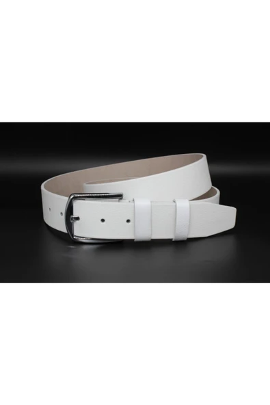 Livize %100 Manda Derisi Klasik Erkek Kemeri 4 Cm Beyaz - 2