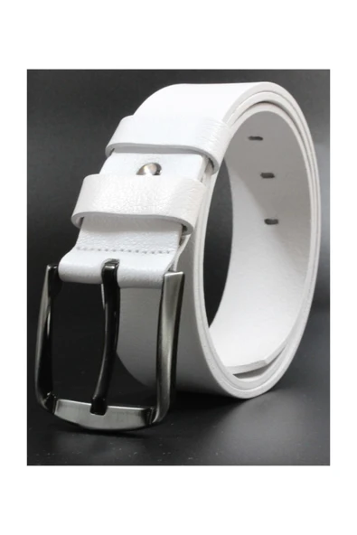 Livize %100 Manda Derisi Erkek Kot Kemeri 4,5 Cm Beyaz - 3