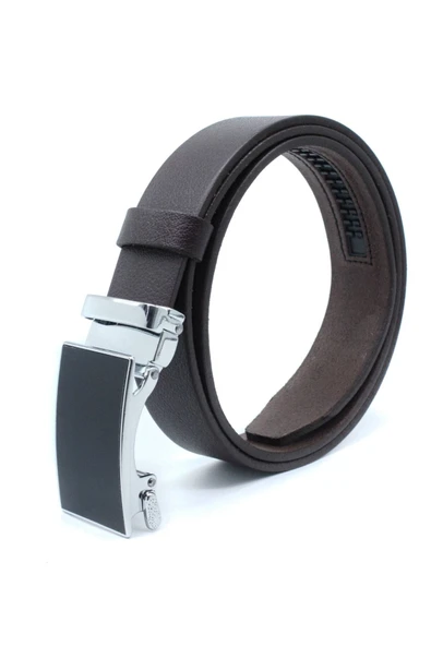 Livize Yerli Otomatik Tokalı Deliksiz Manda Derisi Klasik Erkek Kemeri Kahverengi