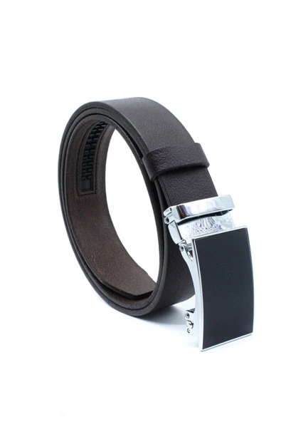 Livize Yerli Otomatik Tokalı Deliksiz Manda Derisi Klasik Erkek Kemeri Kahverengi - 2